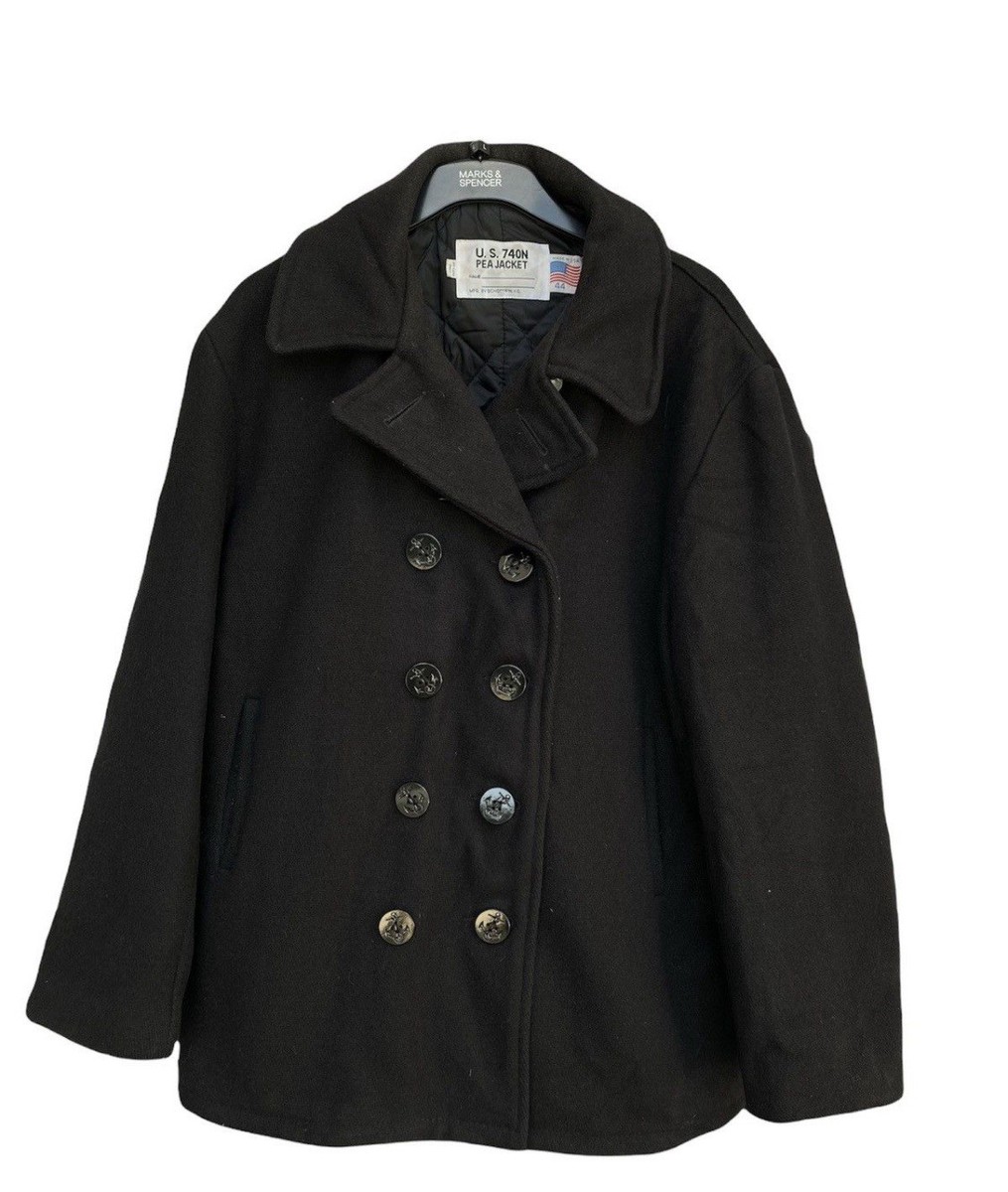 【大きめ】SCHOTT U.S. 740N PEAJACKET 42 ネイビー Schott Pea Coat NYC US 740N Jacket Navy Size 44 Mens Wool Black