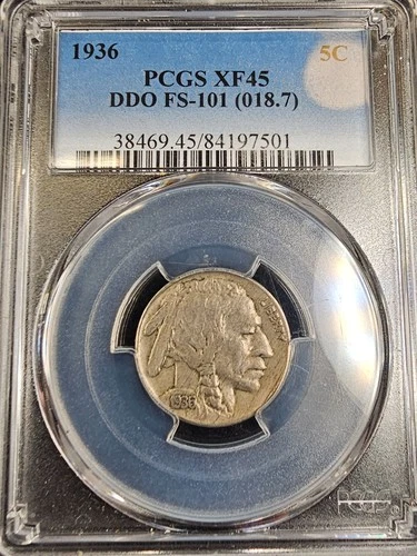 1936 BUFFALO NICKEL DDO FS-101 PCGS GRADED XF45 RARE DOUBLE DIE OBVERSE 018.7