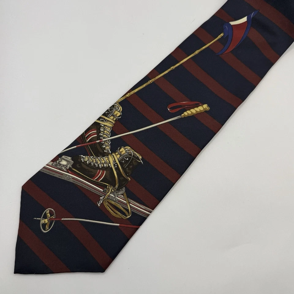 Tommy Hilfiger Stripped Skiing Tie Navy Blue 100% Italian Silk Necktie 57" x 4” - Image 2 of 4