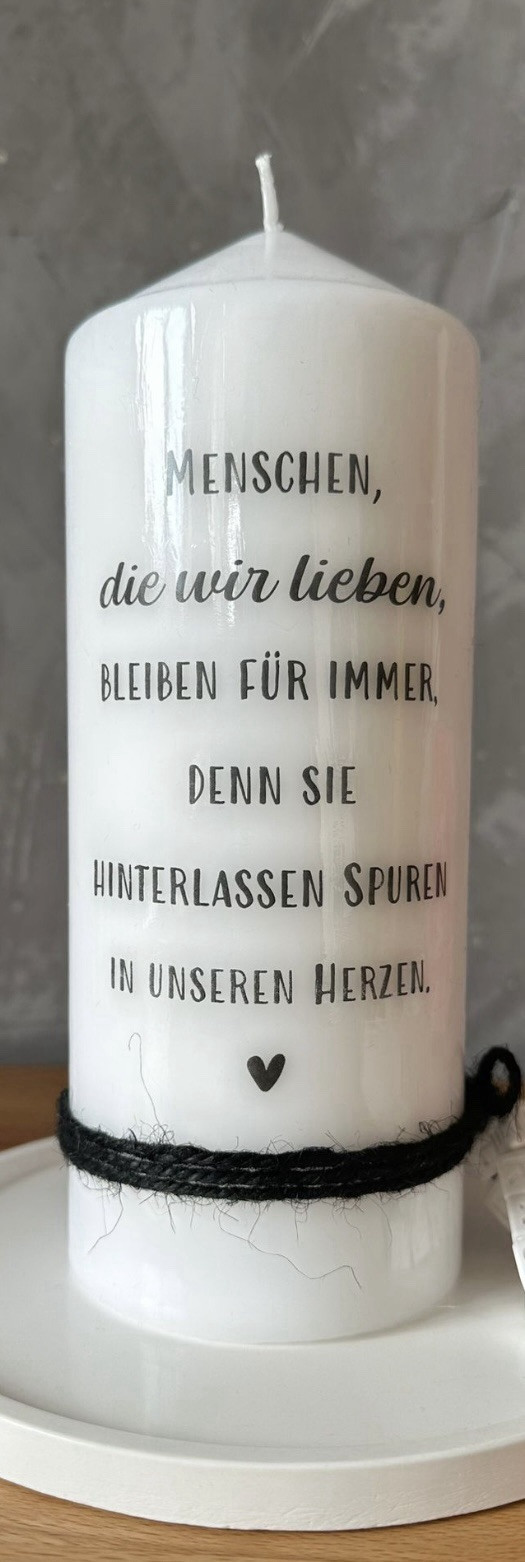 Trauerkerze Kerze 20cm hoch mit Spruch Erinnerungslicht Engel Stunpenkerze