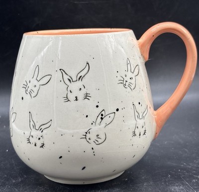 Meritage BUNNY RABBIT 16oz Mug Cup Speckled Robins Egg Peach Easter Spring