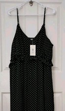A New Day Womans Midi A-line Dress, XL, Black, Polka Dot, Adjustable Straps, New