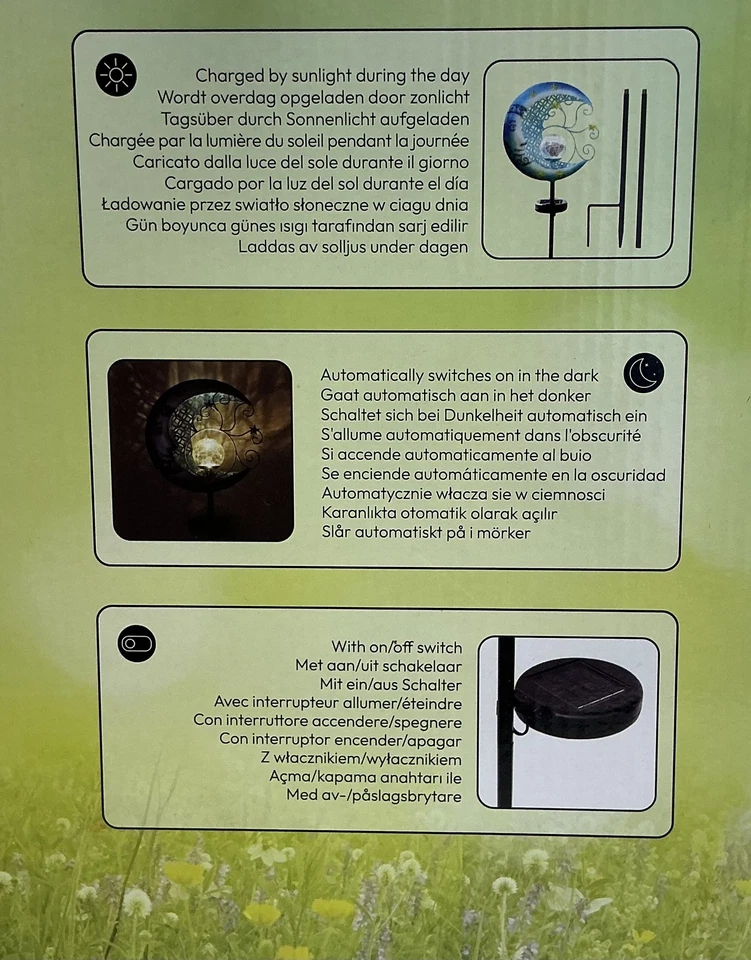 Solar Metall Gartenstecker Blue Moon stick Halb - Mond blau ca. 22x90cm - Bild 2 von 2