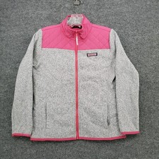 Vineyard Vines Jacket Girls L Large Youth Gray Full Zip Fleece Mock Neck Heather
