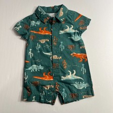 Carters Baby Boys Dinosaur Print Short Sleeve Button Up Romper Outfit 3M