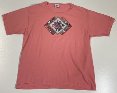 Vintage Floral Patchwork T Shirt Sz L Single Stitch USA Cottagecore Grandma 90s