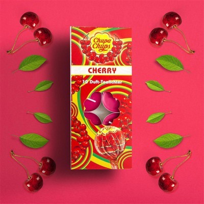 4er Set Chupa Chups Teelichter je 1x Cherry Strawberry Lime Cream Aromakerzen