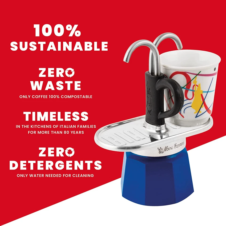 Mini Moka Set Includes Coffee Maker 2-Cups (2.8 Oz) + 2 Shot Glasses, Light Blue - Image 4 of 4