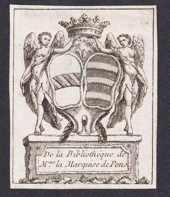 Exlibris Cossé-brissac Anjou-Perigord Blason Arms Bookplate Engraving 18e
