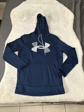 Under Armour Mens Coldgear Small Blue Hoodie Loose Sweater Big Logo