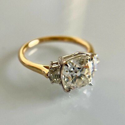 Cushion Cut Simulated Diamond Tree Stone Bridal Set Ring 14K Yellow Gold Plated