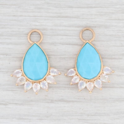 New Nina Wynn Earring Enhancer Charms Imitation Turquoise Moonstone 18k Gold