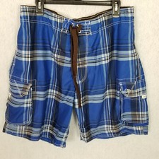 OP OCEAN PACIFIC Board Shorts Swim Trunks  Royal Blue Plaid  Size Large