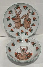 Bunnies and Berries Matching Plate and Bowl Dennis Kyte Sigma Rare