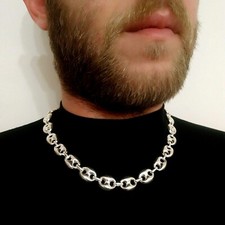 14mm 22 Inch Hollow Puffed Marina Link Chain Necklaces 56GR 925 Silver Sterling