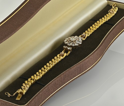 Victorian Rose Cut Diamond 10 KT Gold Curb Bracelet - Picture 9 of 10