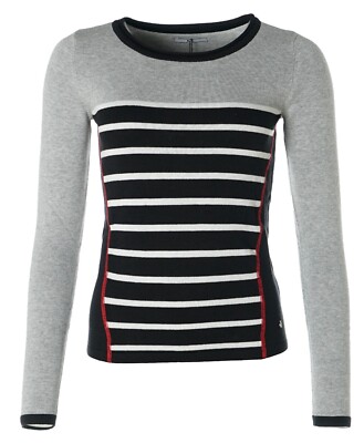 AJC Damen Pullover Feinstrick Streifen Grau Schwarz 36/38 X0124