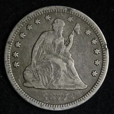 1877-CC Seated Liberty Silver Quarter XF E324 SCNQ