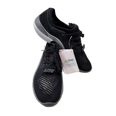 Crocs Women's Size 8  Sneakers Literide 360 Pacer Lace Up Shoes Black Grey 901