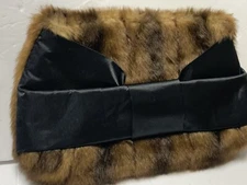 IC INTERNATIONAL CONCEPTS CLUTCH BROWN FAUX FUR LG BLACK SATIN BOW FRONT PURSE