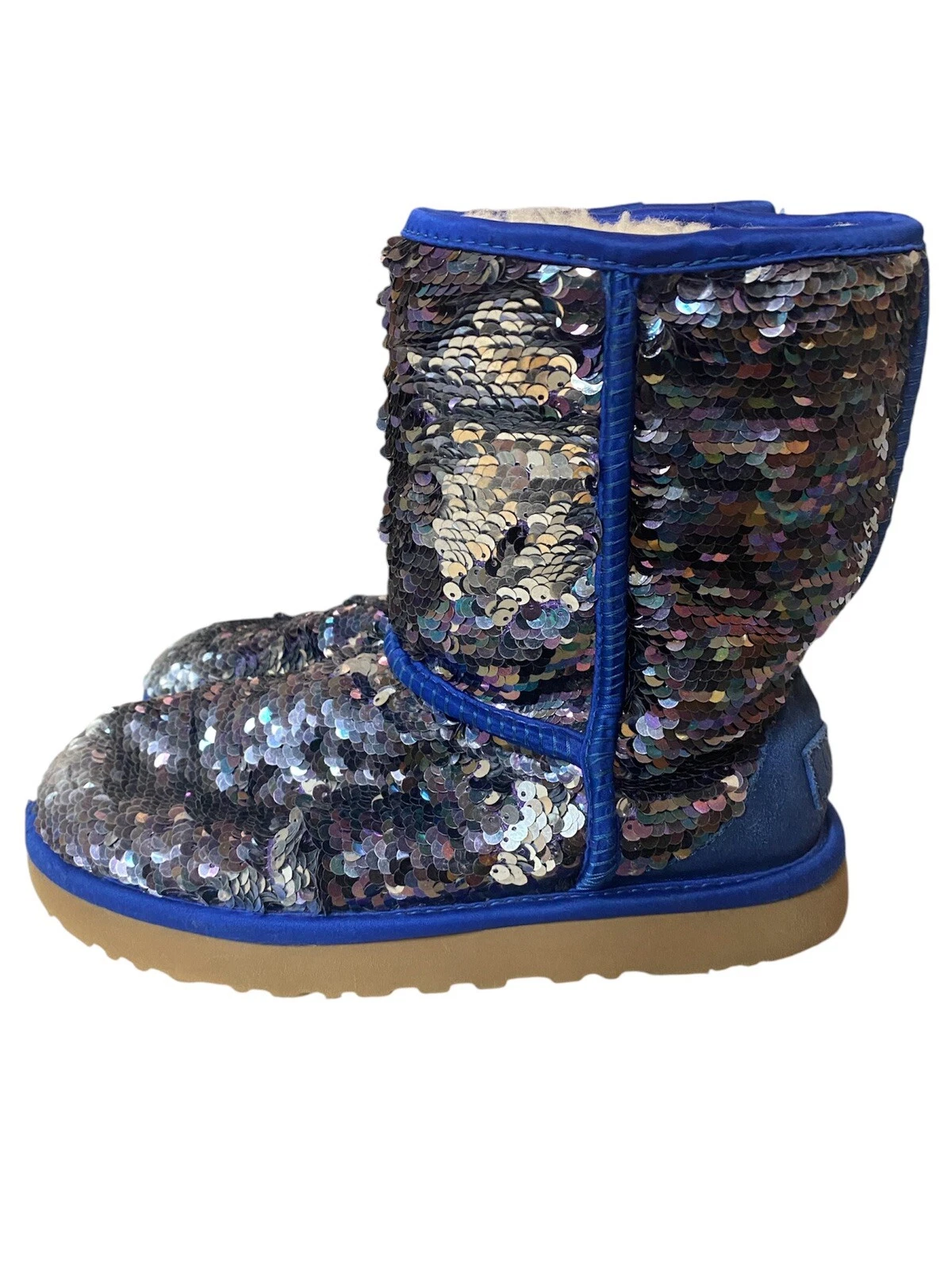 Stivali donna Ugg taglia 7 paillettes ribaltabili blu argento