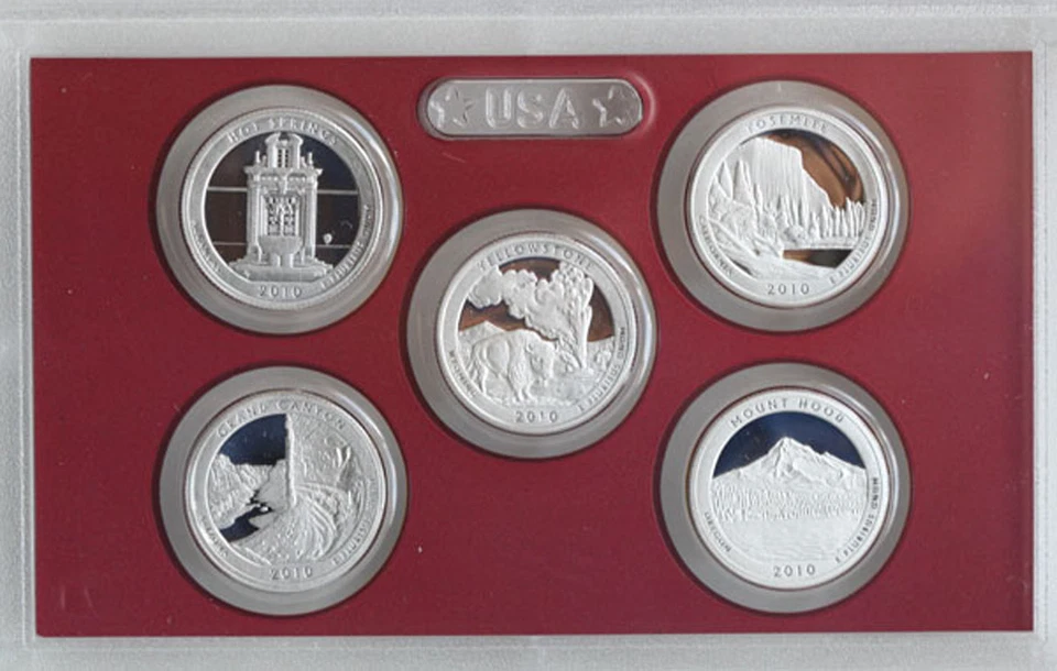 2010 S Annual SILVER 14 Coin Proof Set Box COA + ATB Park Quarters US Mint Issue - Image 3 of 4