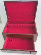 Flatware Silverware Storage Chest w Drawer Velvet Lined High Lacquered Wood