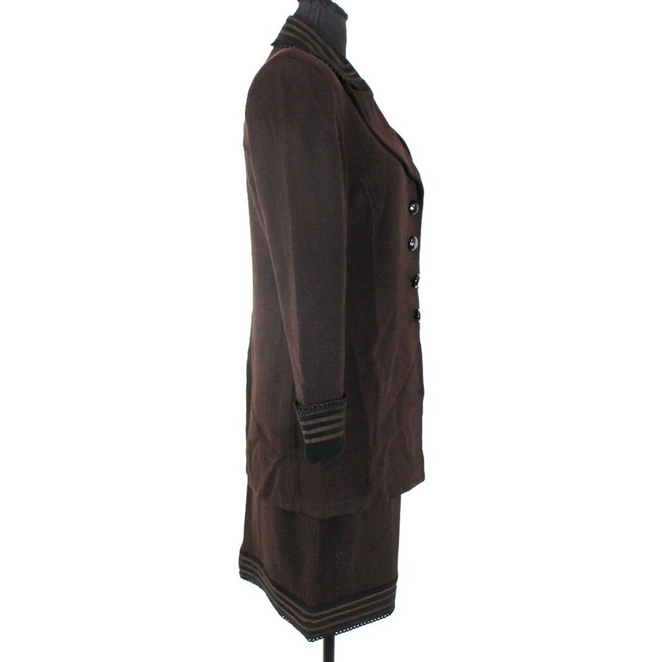 Colección St. John Marrón Santana Tejido Negro Gamuza 2 Piezas Falda Chaqueta Conjunto 6 Foto 2 de 4