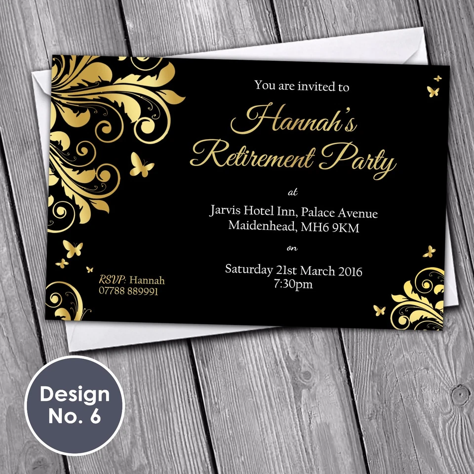 Personalised Retirement Invitations Party Invites with FREE envelopes - Image 3 of 4