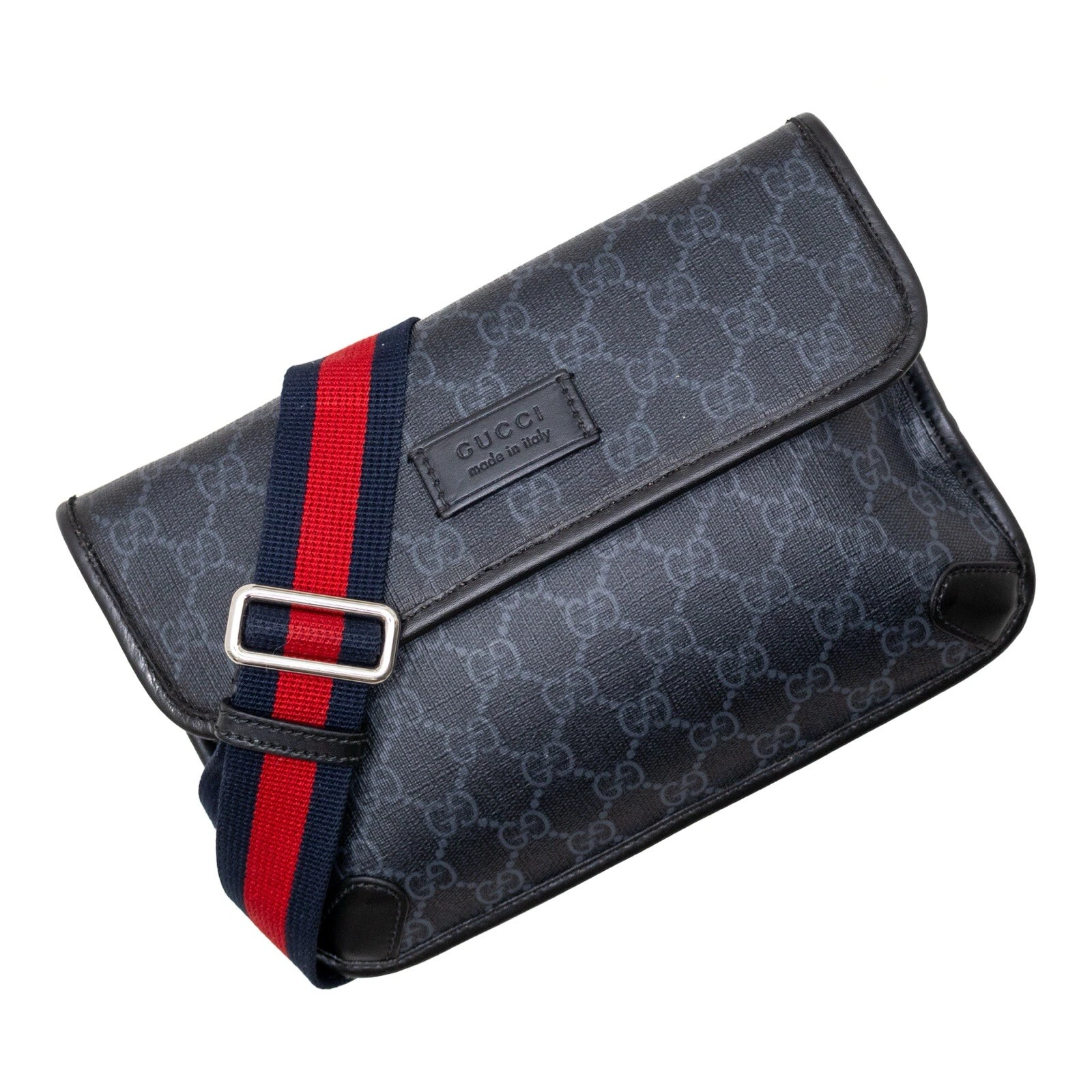 Sac ceinture monogramme toile suprême GUCCI GG noir gris bande Web 598113 prix de vente conseillé