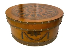 Vintage  Round Wood Hand-Painted Pantry Box 13.75” Storage Container with Lid