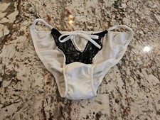 True Vintage Victoria's Secret Satin String Bikini Panty Black and White Small