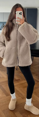 NWT H&M ‘23 Teddy Fleece Jacket Oversized Beige Collared Sizes XS, M, L,  XL, 2XL