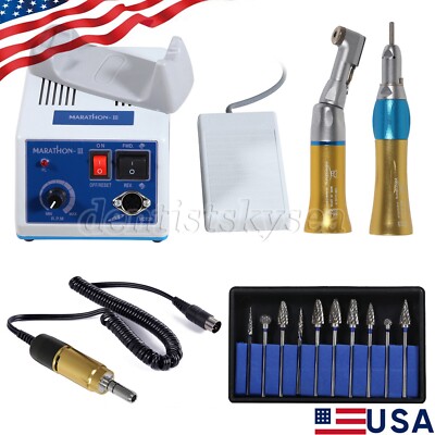 Dental Lab electric Micromotor Handpiece Polishing 35K RPM Marathon 10*Burs Gold