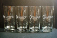Merck Co Pharmaceutical Drugs Logo 4 NOS Highball Collins Tea Drink Glasses Vtg