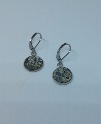 Boucles D'oreilles Pendantes Dormeuses – Acier Inoxydable Et Jaspe Flocon – Création Unique