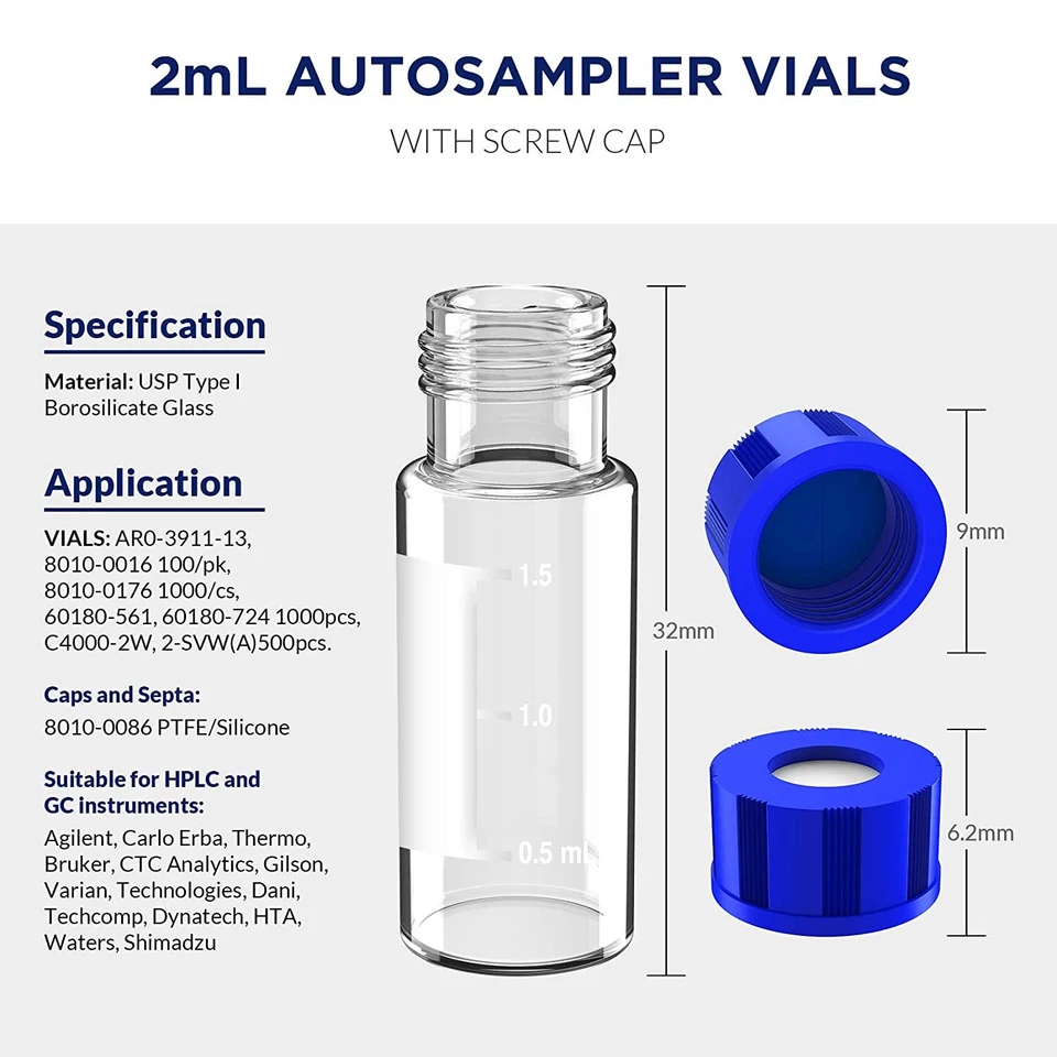 4000-Autosampler Sample HPLC Vial,Clear Glass 9-425 Screw Cap 2ml Pre-Slit Septa - Image 2 of 4