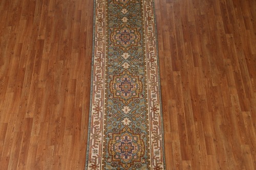 Geometric Heriiz Serapi Green Wool 10 ft Runner Rug Hand-made Hallway Rug 3x10 - Picture 4 of 19