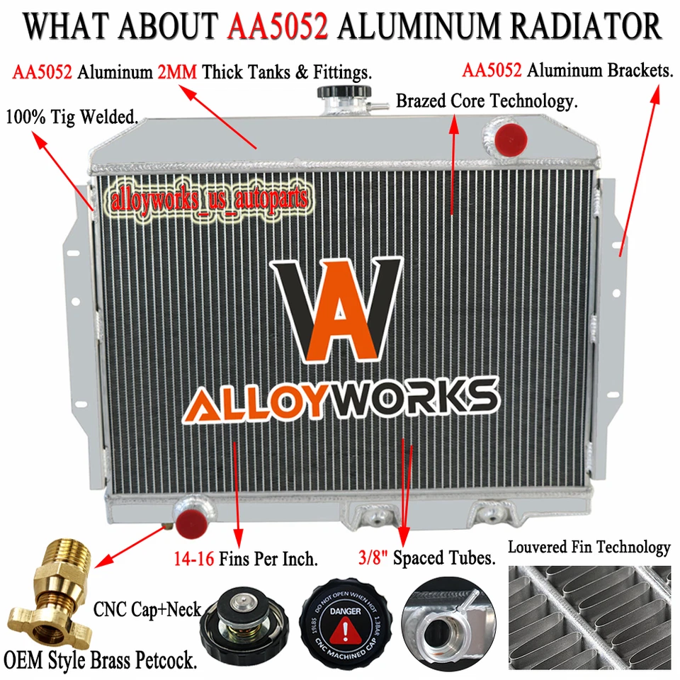 3 Row Radiator+Shroud Fan For 1958-1974 AMC Rambler/Javelin AMX/ SST/ DPL V8 GAS - Imagem 2 de 4