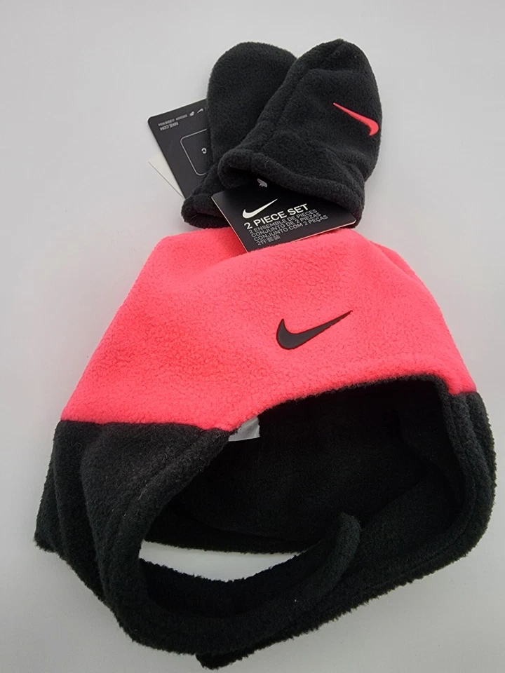 Nike Bebé Niña Corredor Rosa Swoosh Logo 2-PC Gorro Mitón Guante Conjunto Infantil Foto 3 de 4