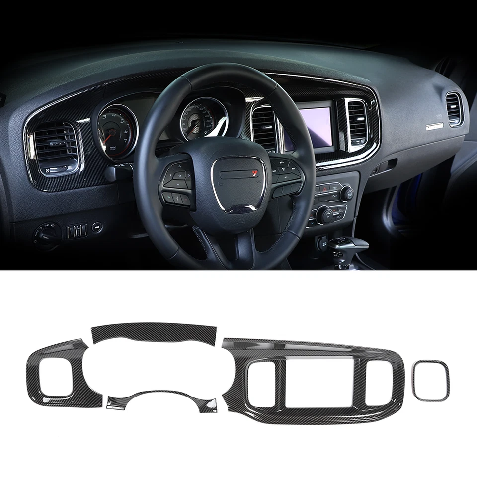 39x Carbon Fiber Interior Set Dash Panel Cover Trim Kit for Dodge Charger 2015+ Foto 3 de 4