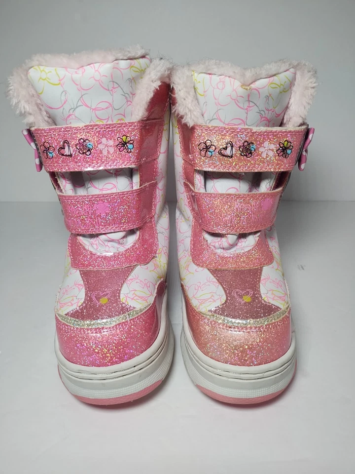 Disney Minnie Mouse Botas de Invierno Niñas Talla 10 Rosa Imitación Piel Gancho y Lazo Foto 4 de 4