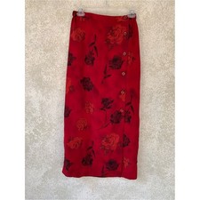 Vintage Red Rose Floral Button Down Long Skirt Size 10 Made in USA