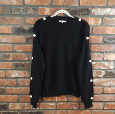 Helmut Lang Cashmere Blend Button Sleeve Peek-a-boo Sweater in Black Women's M