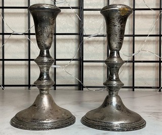 Vintage Empire Sterling Silver Weighted 381 Candlesticks Pair 6.25" Tall