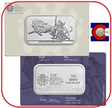 2025 Great Britain UK Una and the Lion 1 oz 0.9999 Silver Bar Carded-Royal Mint