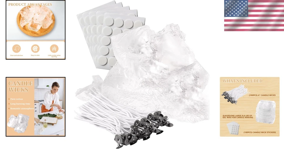 DIY Candle Gel Wax Kit - 8.8 Lbs Clear Jelly Wax with Cotton Wicks & Stickers - Image 2 of 4