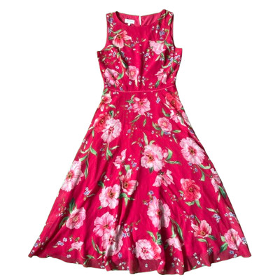 Hobbs London Carly Midikleid Gr. M UK 10 Blumen Rosa Dunkelrosa Magenta Cerise