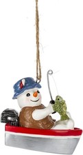 Ganz Snowman Fishing Ornament, Resin, 3 Inches Width, 2.88 Inches Height