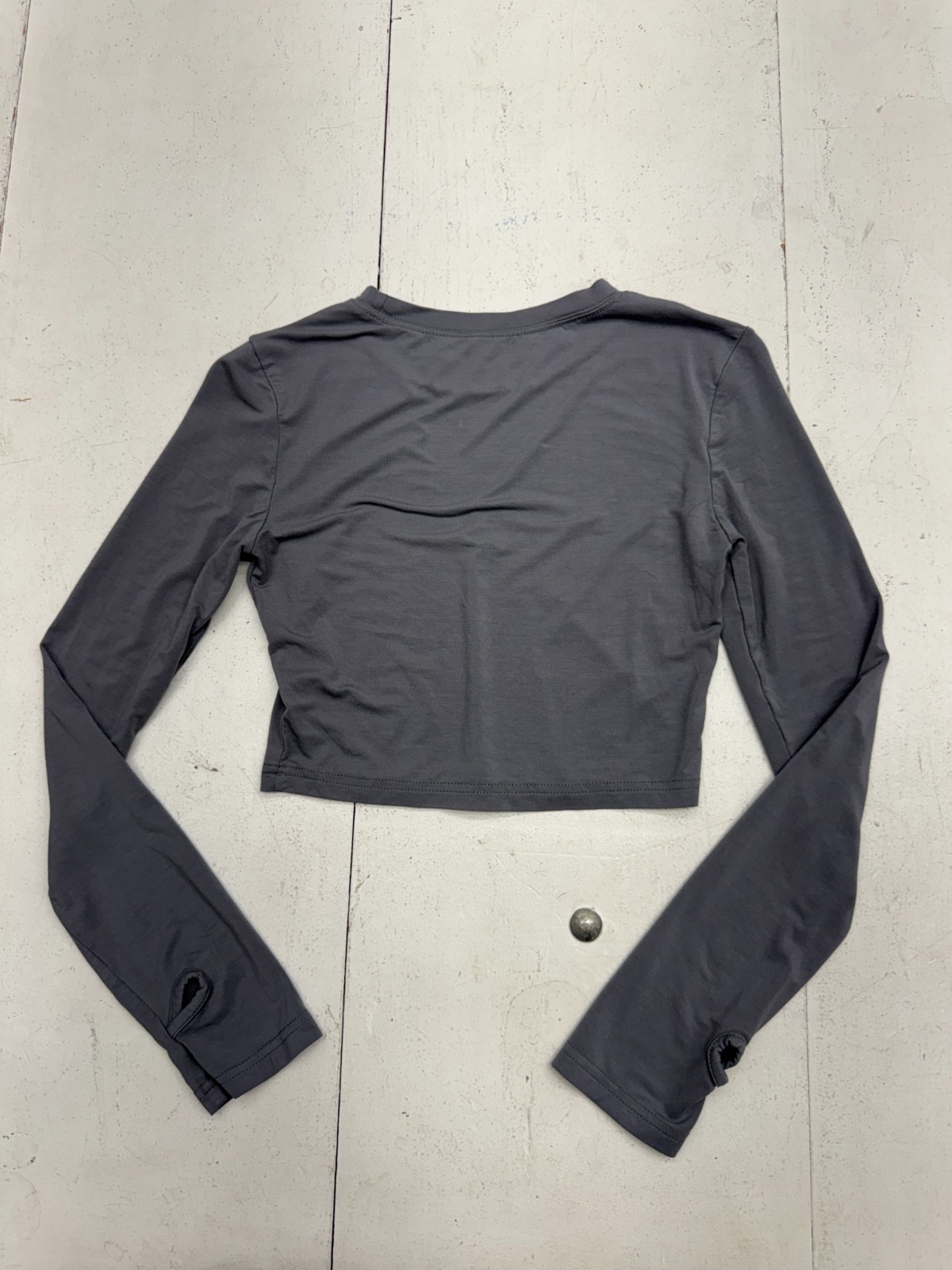 Shein Solid Charcoal Gray Fitted Cropped Long Sle… - image 2